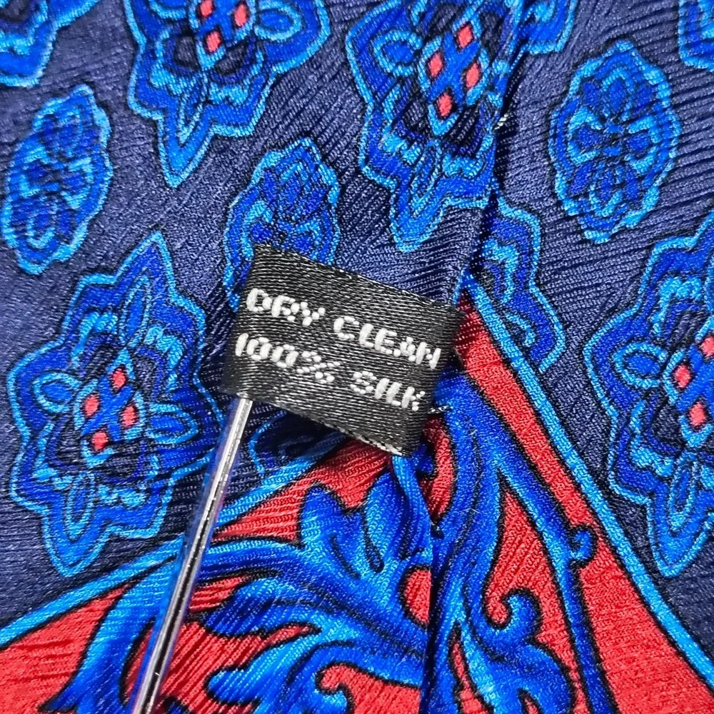 Vintage Gianni Versace Tie Blue Red Floral Geometric‎ Medallion Silk 57x4 Spain